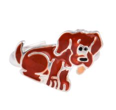Brown Dog Charm Silver Adjustable Children Toe Ring