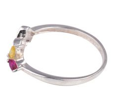 Silver Toe Ring With Semi Precious Stones In Yellow And Ruby Red