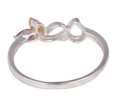 Silver Toe Ring With Semi Precious Stones In Yellow And Ruby Red