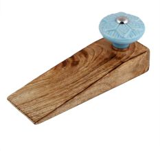 Blue Wheel Flower Ceramic Wooden Door Stopper