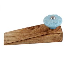 Blue Wheel Flower Ceramic Wooden Door Stopper