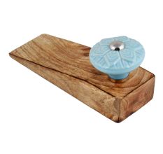 Blue Wheel Flower Ceramic Wooden Door Stopper