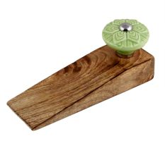 Green Wheel Flower Ceramic Wooden Door Stopper