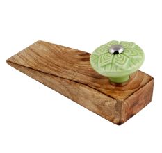 Green Wheel Flower Ceramic Wooden Door Stopper
