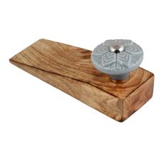 Grey Wheel Flower Ceramic Wooden Door Stopper