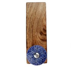 Navy Blue Wheel Flower Ceramic Wooden Door Stopper