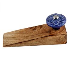 Navy Blue Wheel Flower Ceramic Wooden Door Stopper