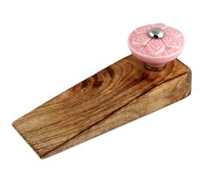 Pink Wheel Flower Ceramic Wooden Door Stopper