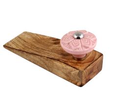 Pink Wheel Flower Ceramic Wooden Door Stopper