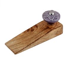 Purple Wheel Flower Ceramic Wooden Door Stopper