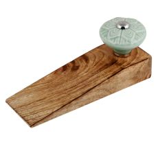 Sage Green Wheel Flower Ceramic Wooden Door Stopper