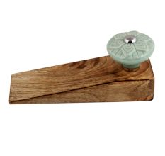 Sage Green Wheel Flower Ceramic Wooden Door Stopper