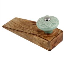 Sage Green Wheel Flower Ceramic Wooden Door Stopper