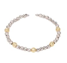 92.5 Sterling Silver and Gold Beads Stylish Adjustable Bracelet