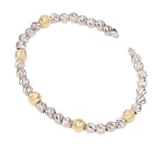 92.5 Sterling Silver and Gold Beads Stylish Adjustable Bracelet