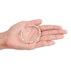 92.5 Sterling Silver and Gold Beads Stylish Adjustable Bracelet
