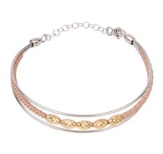 Stylish Multiline Adjustable 92.5 Sterling Silver Gold Plated Bracelet