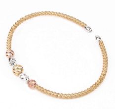 92.5 Sterling Silver Kada Bracelet with Gold Finish and Designer Beads