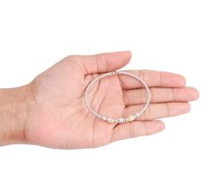 Elegant 92.5 Sterling Silver Bracelet Rope Bangle Design With Golden Spherical Beads