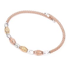 Dual Tone Oval Beads Handmade 92.5 Sterling Silver Adjustable kada Bracelet