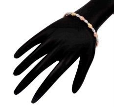 Dual Tone Oval Beads Handmade 92.5 Sterling Silver Adjustable kada Bracelet