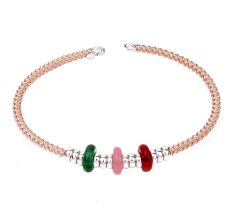 Multicolored Beaded Gold Plated Adjustable Rope Design 92.5 Silver Bracelet