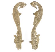 Handmade Brass Peacock Door Handles With Engraved Design In Pair