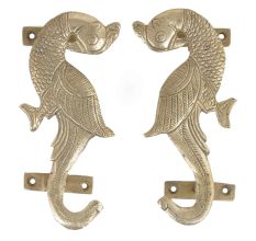 Handmade Golden Brass Door Handles With Parrots In Pair
