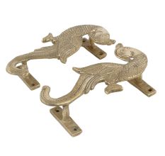 Handmade Golden Brass Door Handles With Parrots In Pair