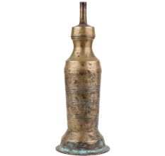 Handmade Brown Brass Oil Lamp In Cylindrical Shape Rare Artifact