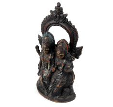 Handmade Oxidized Brass Sitting Lord Vishnu Laxmi Statue