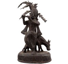 Handmade Blackened Brass Krishna Playing  His Divine Flute