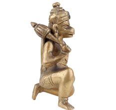 Handmade Golden Brass Lord Hanuman Statue in Blessings Sitting Pose