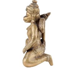 Handmade Golden Brass Lord Hanuman Statue in Blessings Sitting Pose