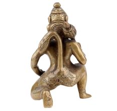 Handmade Golden Brass Lord Hanuman Statue in Blessings Sitting Pose