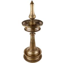 Handmade Tarnished Brass Nilavilakku Oil Lamp Traditional Indian Design