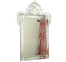 Handmade Silver Glass Rectangular Etched Venetian Mirror