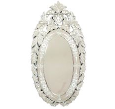 Handmade Silver Glass Oval Venetian Mirror With Carved Frame