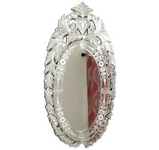 Handmade Silver Glass Oval Venetian Mirror With Carved Frame
