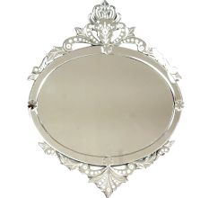 Handmade Silver Glass Oval Venetian Mirror With Etched Design