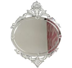 Handmade Silver Glass Oval Venetian Mirror With Etched Design