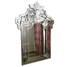 Handmade Silver Glass Crown Rectangular Venetian Mirror
