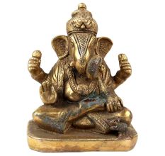 Handmade Tarnished Brown Brass Ganesha Sitting  Idol