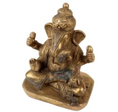 Handmade Tarnished Brown Brass Ganesha Sitting  Idol