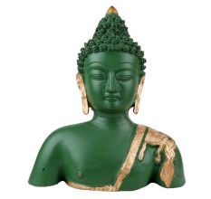 Handmade Antique Green Brass Lord Buddha Bust Statue