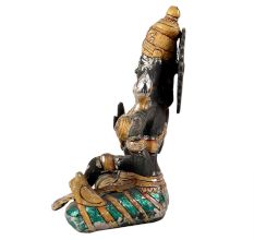 Handmade Black Brass Goddess Laxmi Statue With Gold Detailing