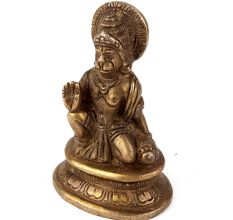 Handmade Golden Brass Hanuman Statue Sitting with Club