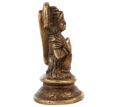 Handmade Golden Brass Hanuman Statue Sitting with Club