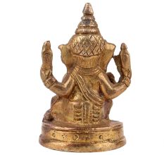 Handmade Golden Brass Lord Ganesha Blessing Religious Statue