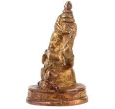 Handmade Golden Brass Lord Ganesha Blessing Religious Statue